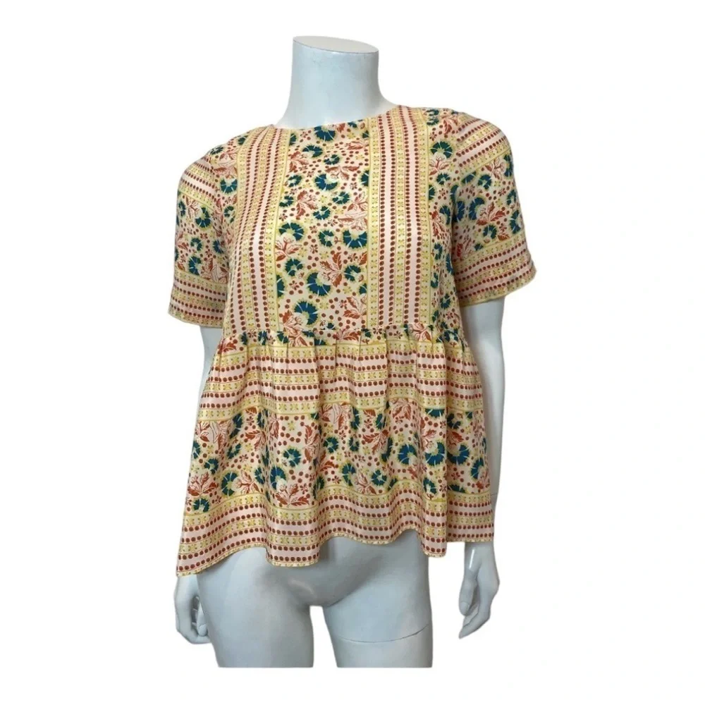 Lauren Moffatt Silk Floral Peplum Top